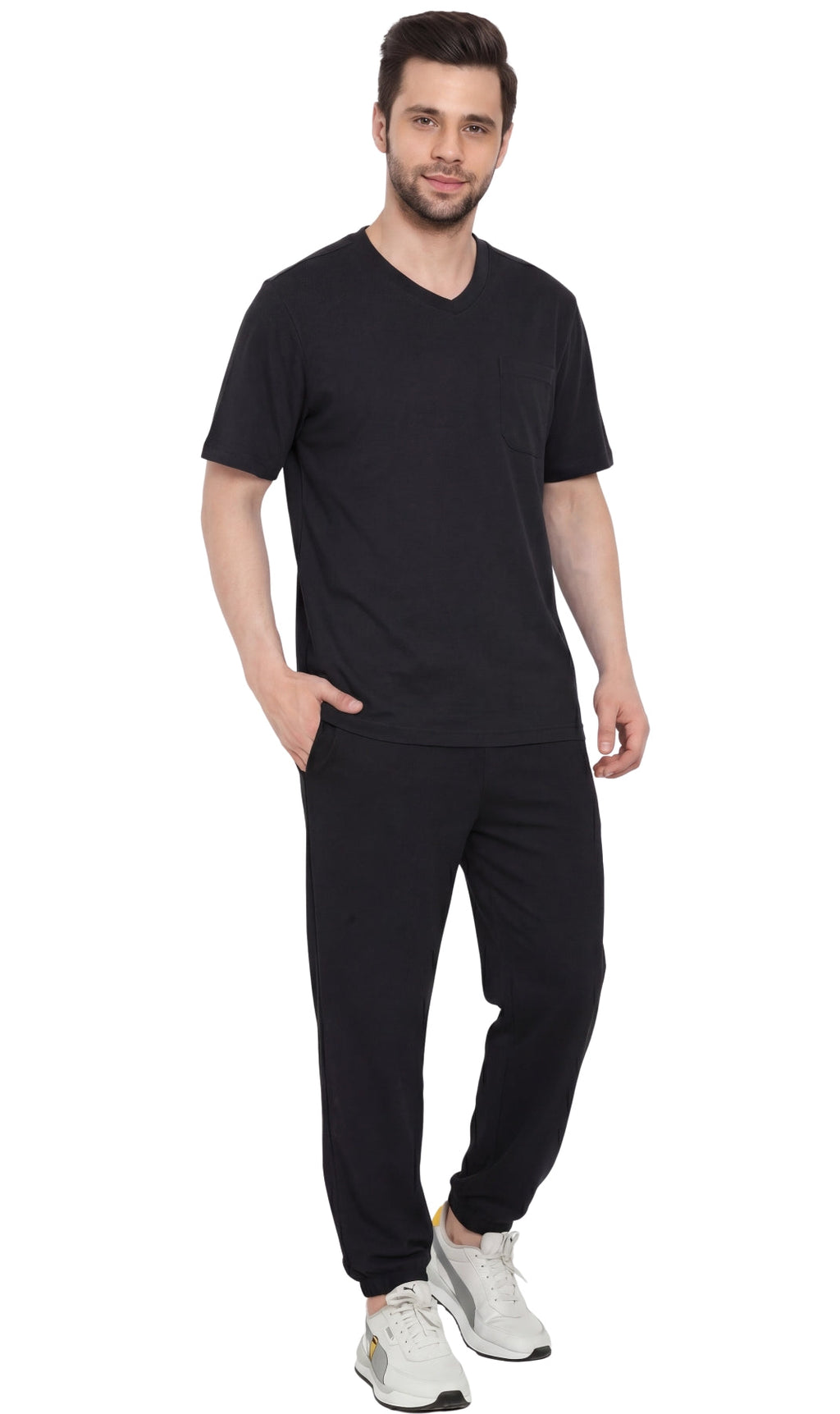Men's Heavyweight Short Sleeve V-Neck T-Shirt – Relaxed Fit Cotton Blend with Pocket