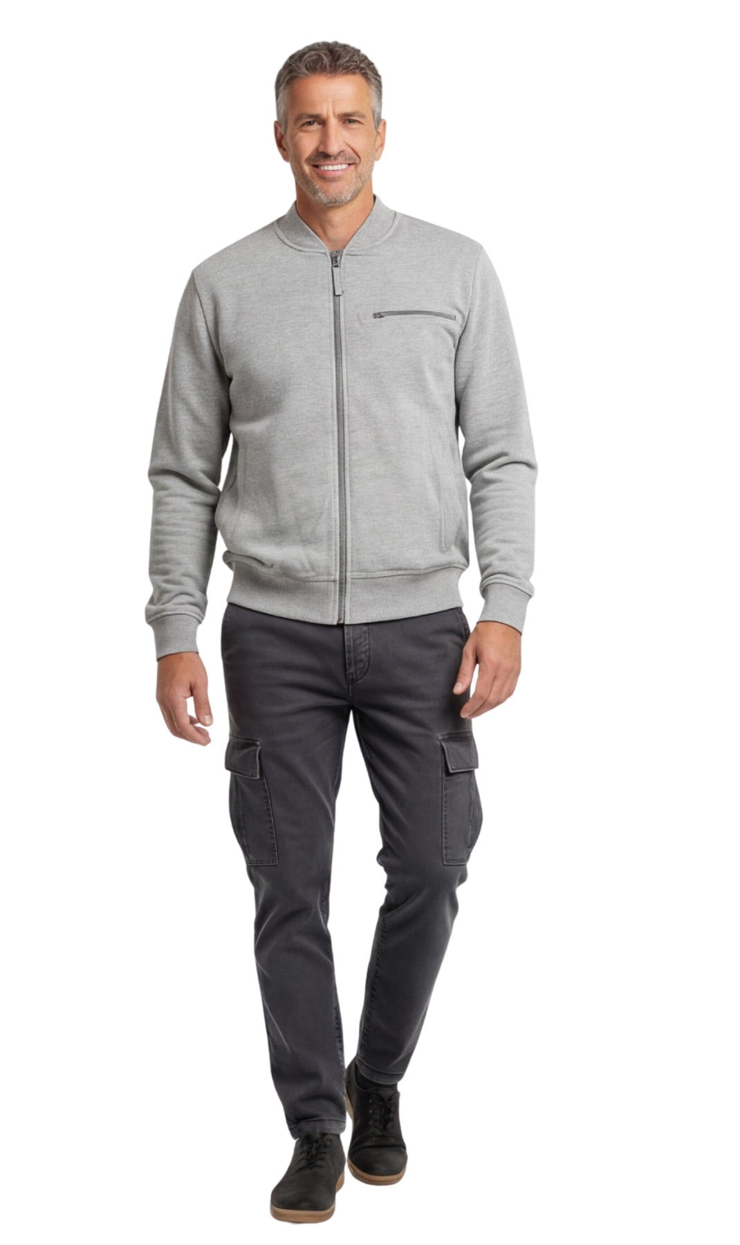 Men's Classic Zip-Up Baseball Fleece Jacket in Lightweight Cotton Blend Fabric with Sporty Edge