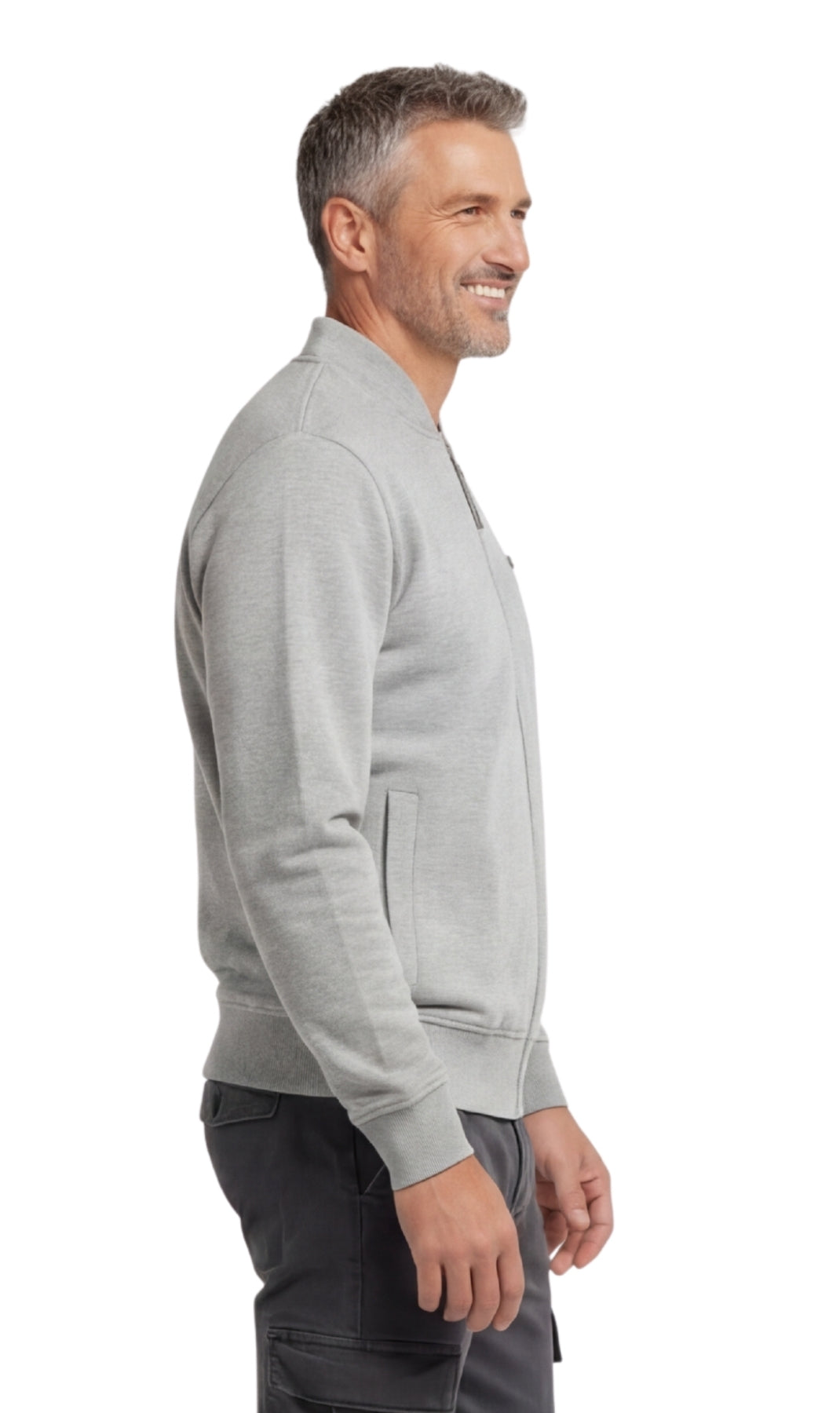 Men's Classic Zip-Up Baseball Fleece Jacket in Lightweight Cotton Blend Fabric with Sporty Edge