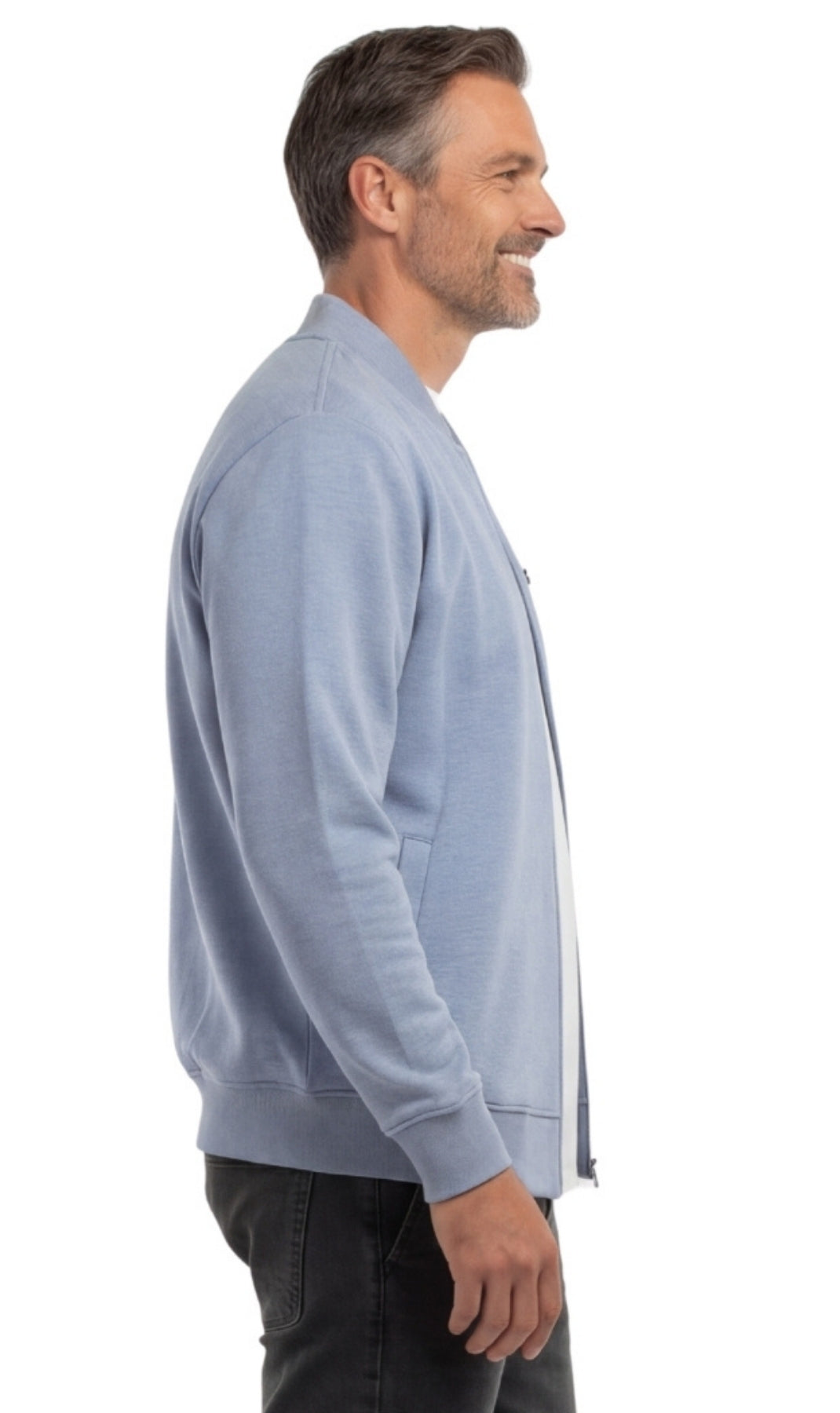 Men's Classic Zip-Up Baseball Fleece Jacket in Lightweight Cotton Blend Fabric with Sporty Edge