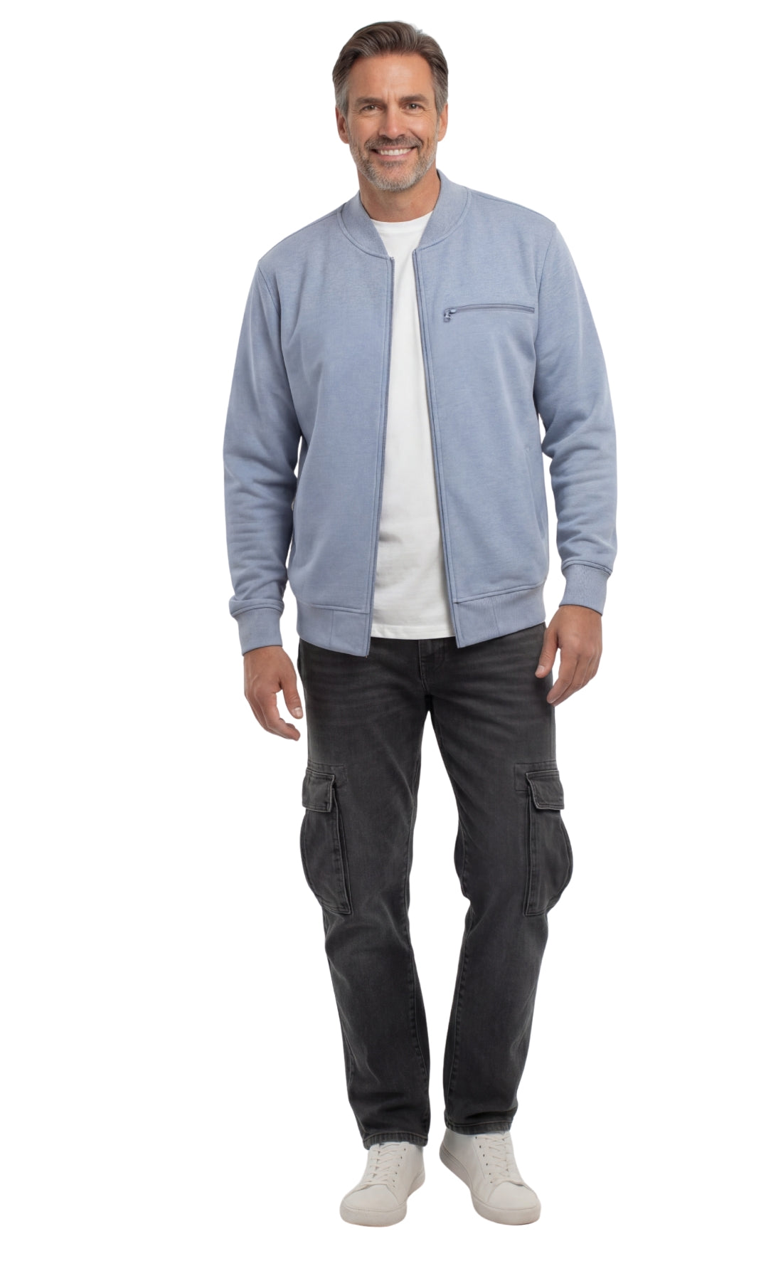 Men's Classic Zip-Up Baseball Fleece Jacket in Lightweight Cotton Blend Fabric with Sporty Edge