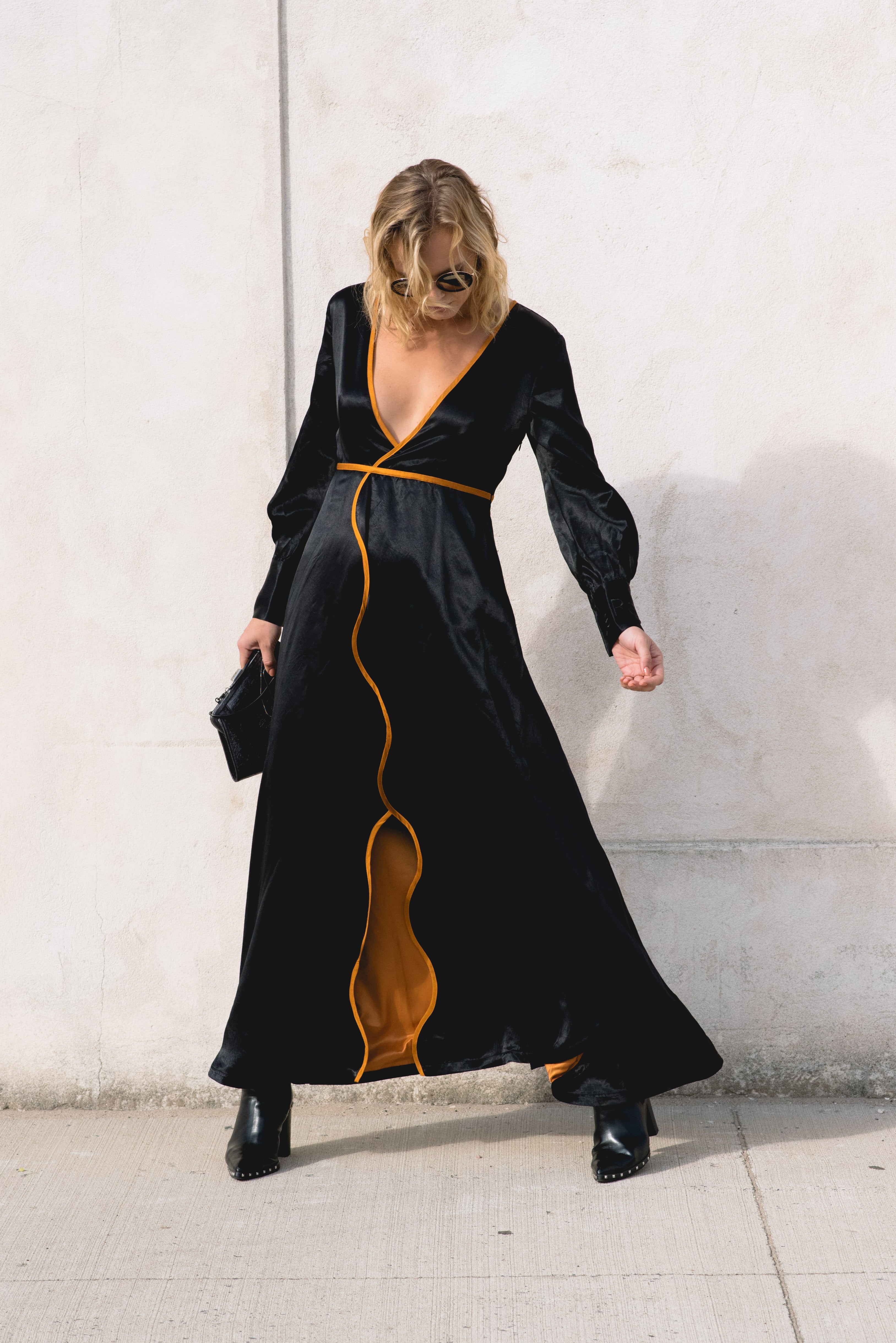 Adrienne Black Silk Dress Luxury Black Silk Evening Dress