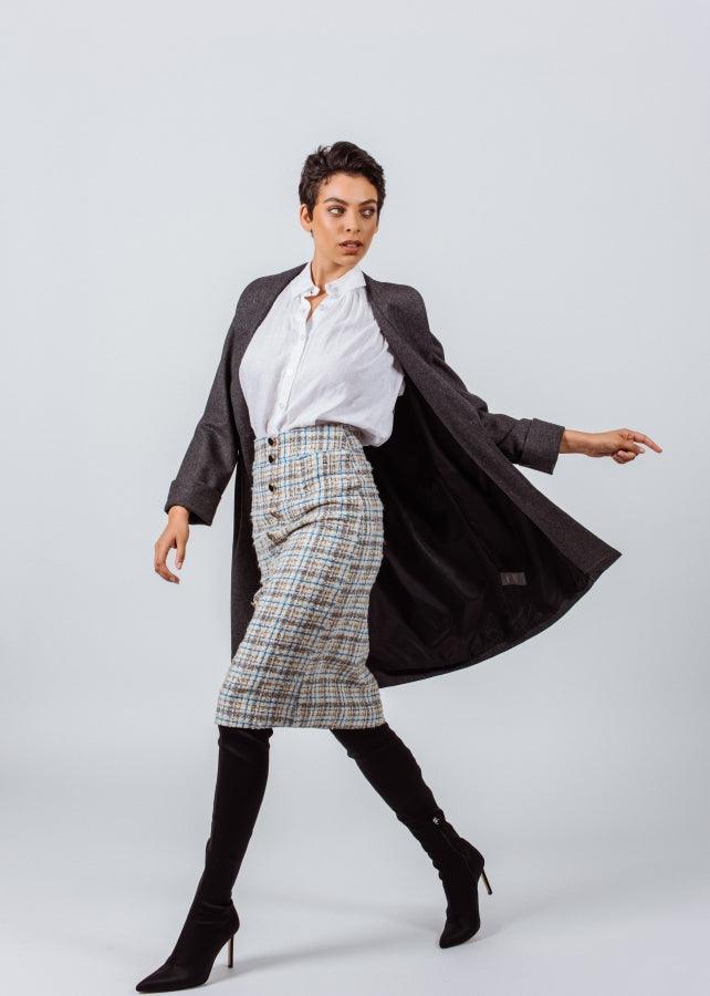 Worsted Flannel Long Trench Coat Gray Women’s Elegant Outerwear